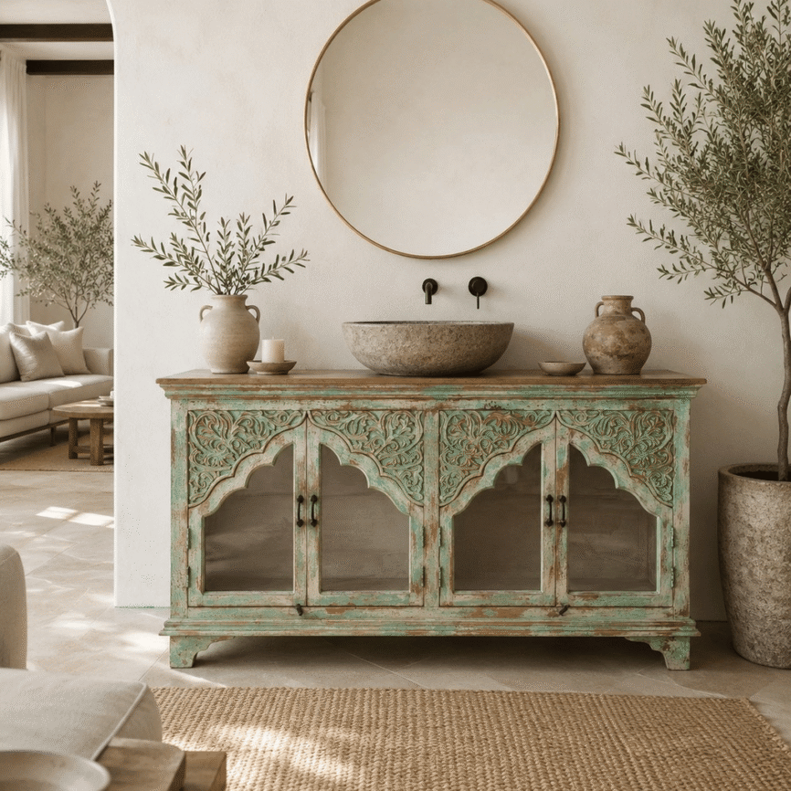 Carved Arch Solid Wood Sideboard