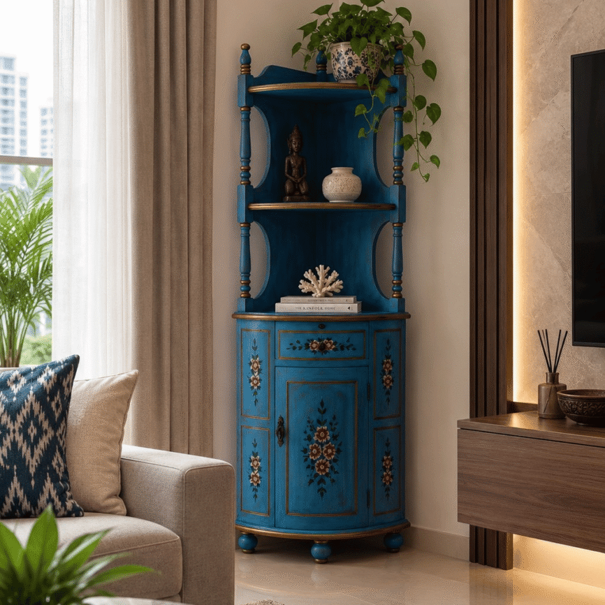Azure Blossom Teak Cabinet