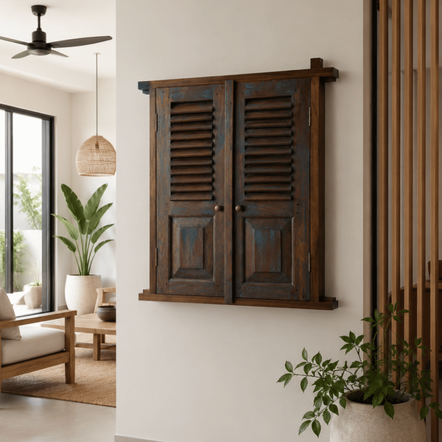 Teak Shutter Mirror